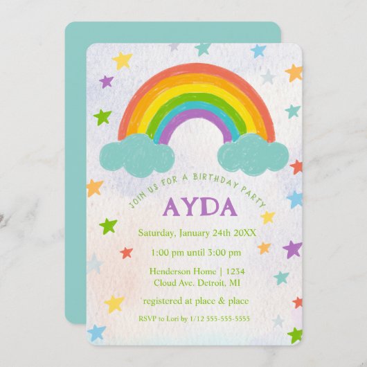 Rainbow verjaardagsfeestuitnodiging kaart (Voorkant / Achterkant)