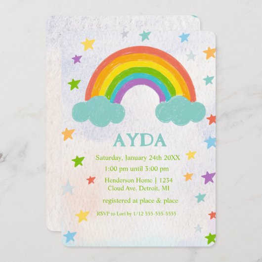 Rainbow verjaardagsfeestuitnodiging kaart (Voorkant / Achterkant)