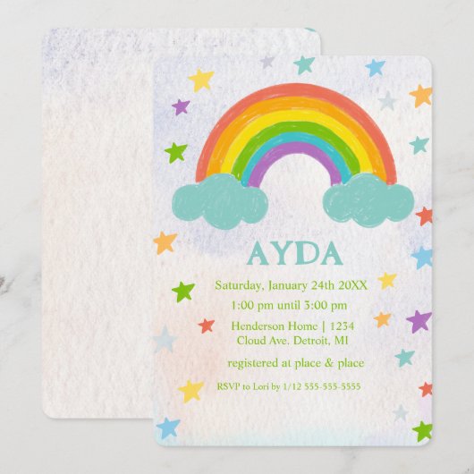 Rainbow verjaardagsfeestuitnodiging kaart (Voorkant / Achterkant)