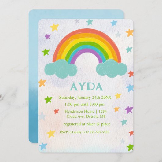 Rainbow verjaardagsfeestuitnodiging kaart (Voorkant / Achterkant)