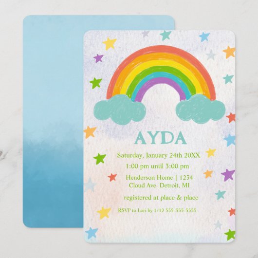 Rainbow verjaardagsfeestuitnodiging kaart (Voorkant / Achterkant)