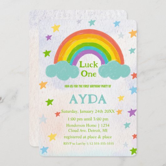 Rainbow verjaardagsfeestuitnodiging kaart (Voorkant / Achterkant)
