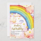 Rainbow verjaardagsfeestuitnodiging, meisjes verja kaart (Voorkant)