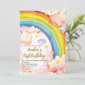 Rainbow verjaardagsfeestuitnodiging, meisjes verja kaart (Staand voorkant)