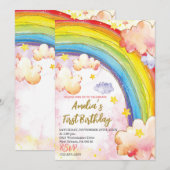 Rainbow verjaardagsfeestuitnodiging, meisjes verja kaart (Voorkant / Achterkant)