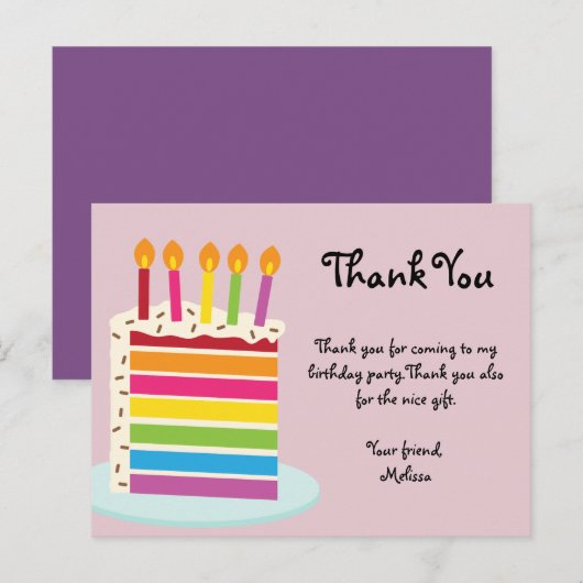 Rainbow verjaardagstaart bedankt briefkaart (Voorkant / Achterkant)