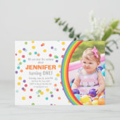 Rainbow verjaardagsuitnodiging Girl confetti Color Kaart (Staand voorkant)