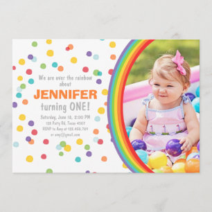 Rainbow verjaardagsuitnodiging Girl confetti Color Kaart