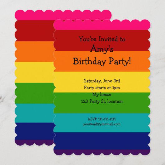 Rainbow-verjaardagsuitnodiging Kaart (Voorkant / Achterkant)