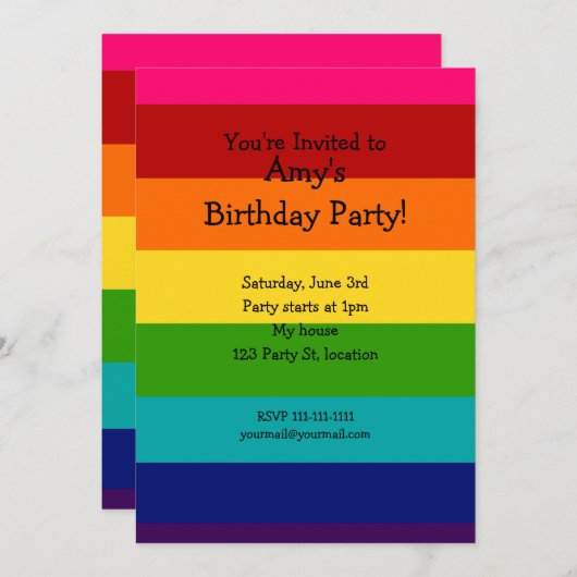 Rainbow-verjaardagsuitnodiging Kaart (Voorkant / Achterkant)