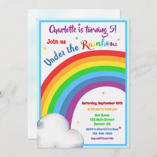 Rainbow-verjaardagsuitnodiging onder de regenboog kaart (Voorkant / Achterkant)