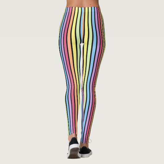 Rainbow Verticale stripes Pastel Black Leggings (Achterkant)
