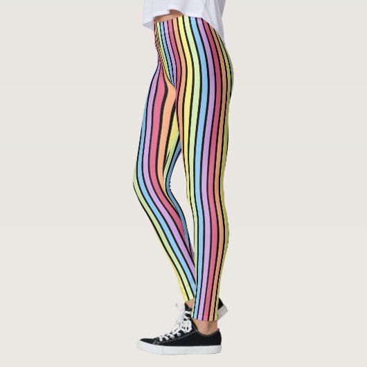 Rainbow Verticale stripes Pastel Black Leggings (Links)