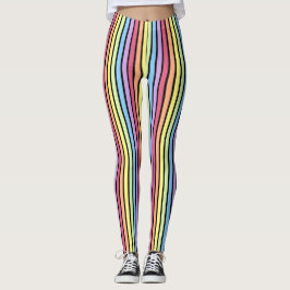 Rainbow Verticale stripes Pastel Black Leggings
