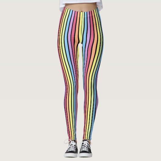 Rainbow Verticale stripes Pastel Black Leggings (Voorkant)