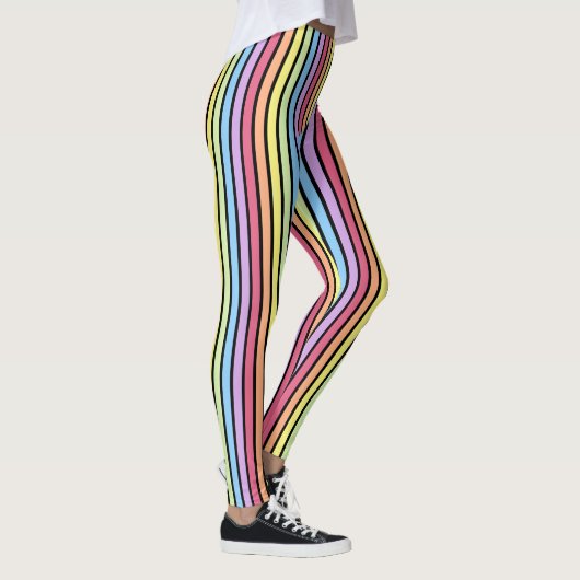 Rainbow Verticale stripes Pastel Black Leggings (Rechts)