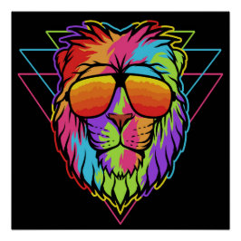 Rainbow Vibes Lion Perfect Poster