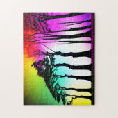 Rainbow Vibrant Sky Over Zwart Silhouet Bomen Legpuzzel (Verticaal)