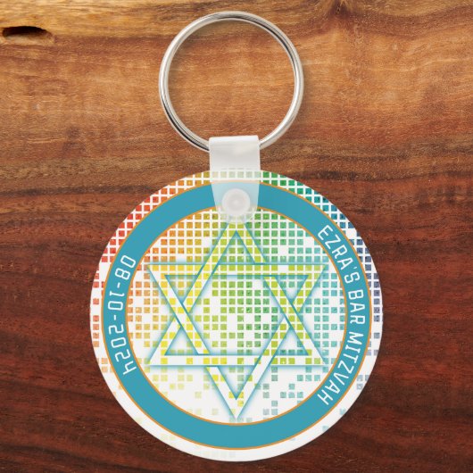 Rainbow Video Game Gamer Bar Mitzvah Sleutelhanger (Achterkant)