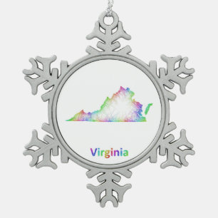 Rainbow Virginia-kaart Tin Sneeuwvlok Ornament