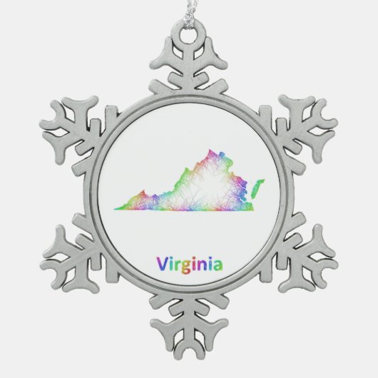 Rainbow Virginia-kaart Tin Sneeuwvlok Ornament (Voorkant)