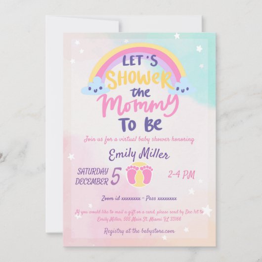 Rainbow Virtual Baby shower Invitation Kaart (Voorkant)
