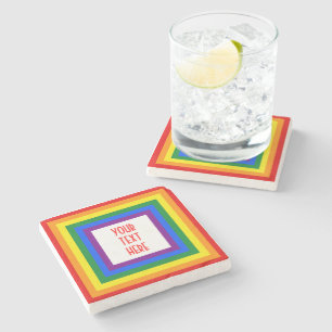 RAINBOW VLAG BUTTON + uw teken of tekst Stenen Onderzetter