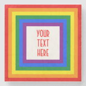 RAINBOW VLAG BUTTON + uw teken of tekst Stenen Onderzetter (Voorkant)