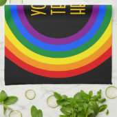 RAINBOW VLAG BUTTON + uw teken of tekst Theedoek (Gevouwen)