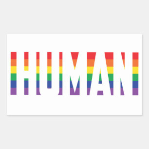 Rainbow vlag gay pride human cut-out text rechthoekige sticker