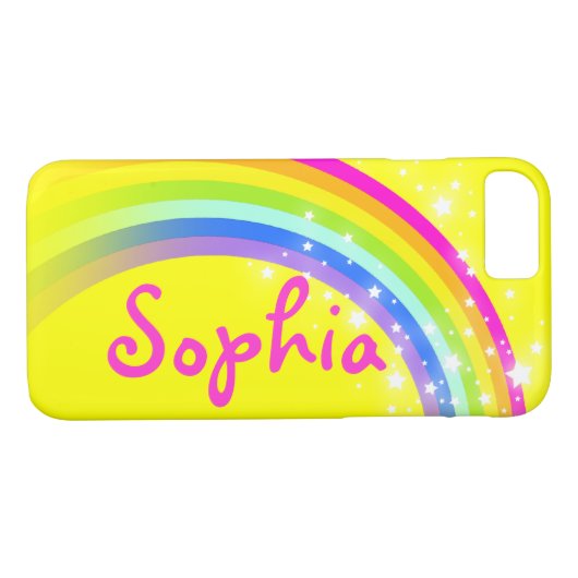 Rainbow voeg je eigen naam gele iphone case toe (Achterkant (Horizontaal))