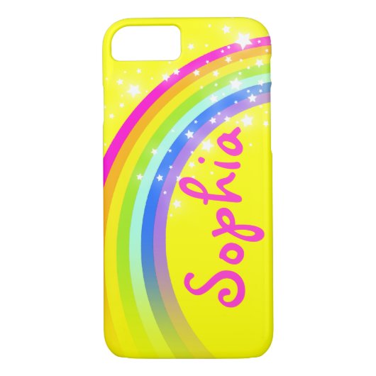 Rainbow voeg je eigen naam gele iphone case toe (Achterkant)