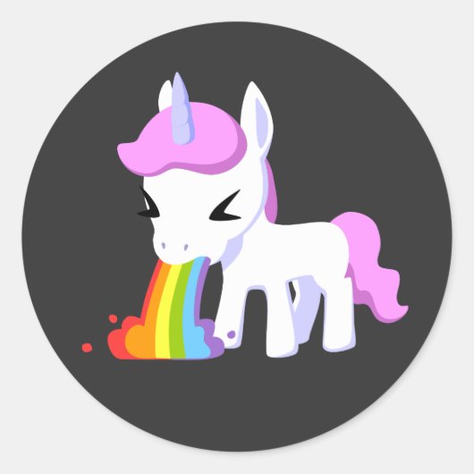 RAINBOW VOMIT UNICORN RONDE STICKER (Voorkant)