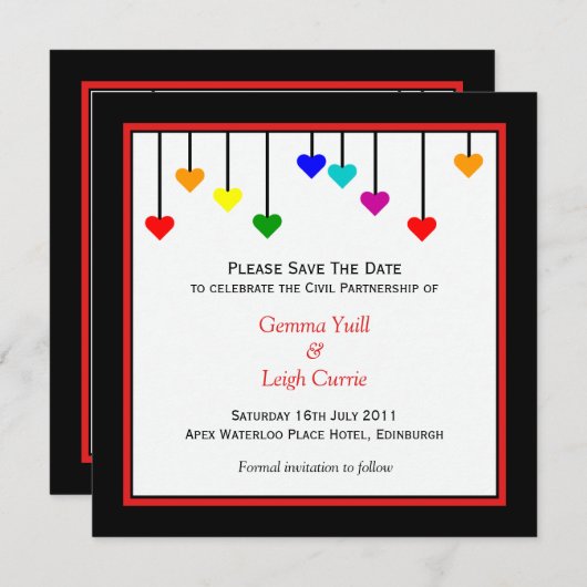 Rainbow voor civiel partnerschap sparen de datum save the date (Voorkant / Achterkant)