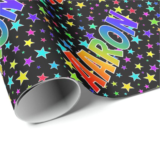 Rainbow Voornaam "AARON" + sterren Cadeaupapier (Rol Hoek)