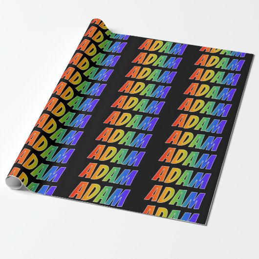Rainbow Voornaam "ADAM"; vun & kleurrijk Cadeaupapier (Uitgerold)