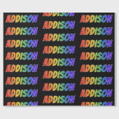 Rainbow Voornaam "ADDISON"; vun en kleurrijk Cadeaupapier (Vlak)