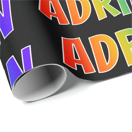 Rainbow Voornaam "ADRIAN"; vun en kleurrijk Cadeaupapier (Rol Hoek)