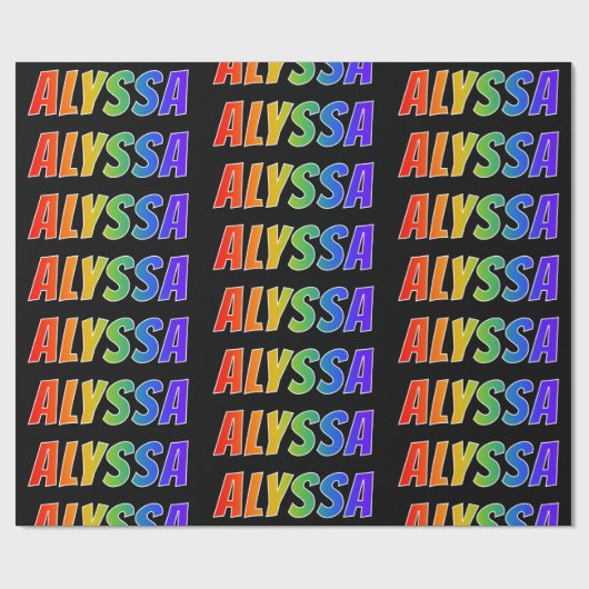 Rainbow Voornaam "ALYSSA"; vun en kleurrijk Cadeaupapier (Vlak)