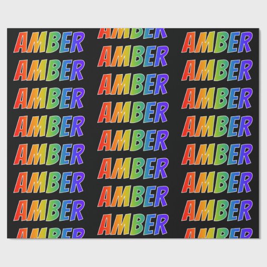 Rainbow Voornaam "AMBER"; vun en kleurrijk Cadeaupapier (Vlak)