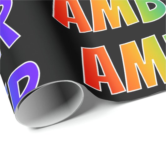 Rainbow Voornaam "AMBER"; vun en kleurrijk Cadeaupapier (Rol Hoek)