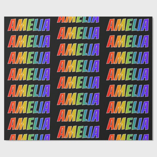 Rainbow Voornaam "AMELIA"; vun en kleurrijk Cadeaupapier (Vlak)
