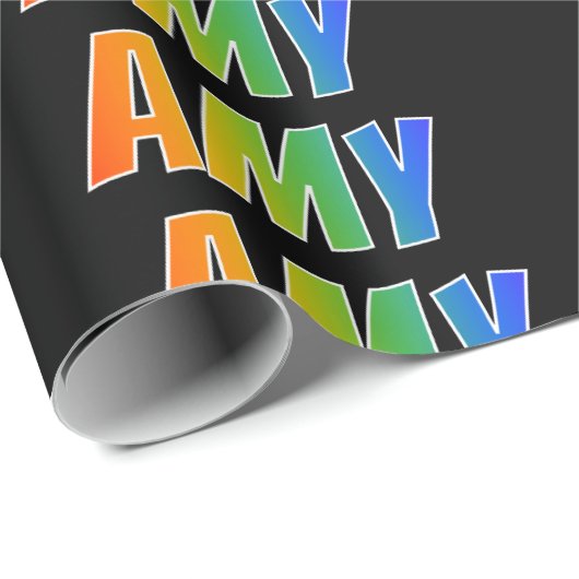 Rainbow Voornaam "AMY"; vun & kleurrijk Cadeaupapier (Rol Hoek)