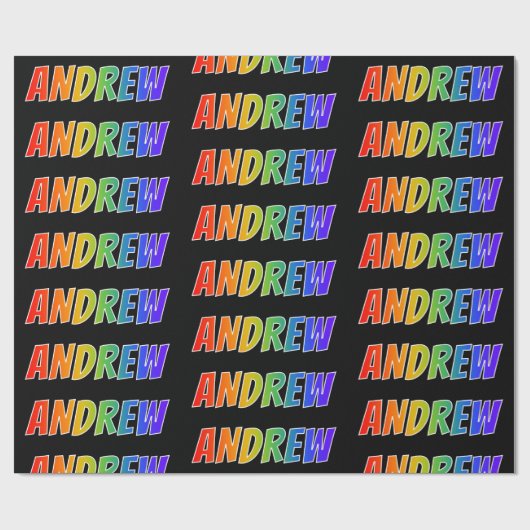 Rainbow Voornaam "ANDREW"; vun en kleurrijk Cadeaupapier (Vlak)