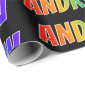 Rainbow Voornaam "ANDREW"; vun en kleurrijk Cadeaupapier (Rol Hoek)