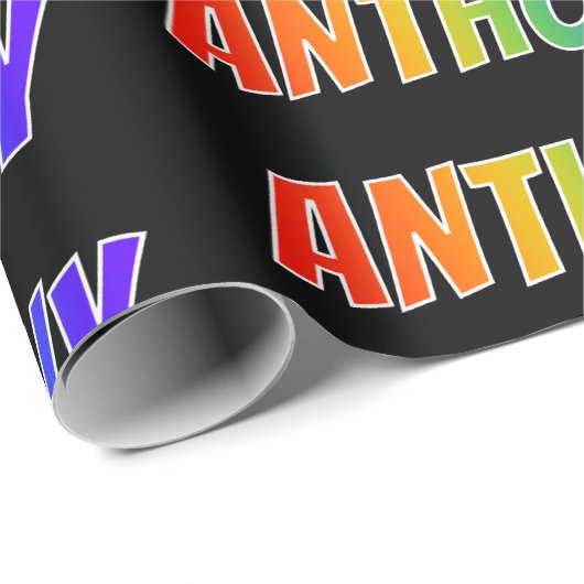 Rainbow Voornaam "ANTHONY"; vun en kleurrijk Cadeaupapier (Rol Hoek)