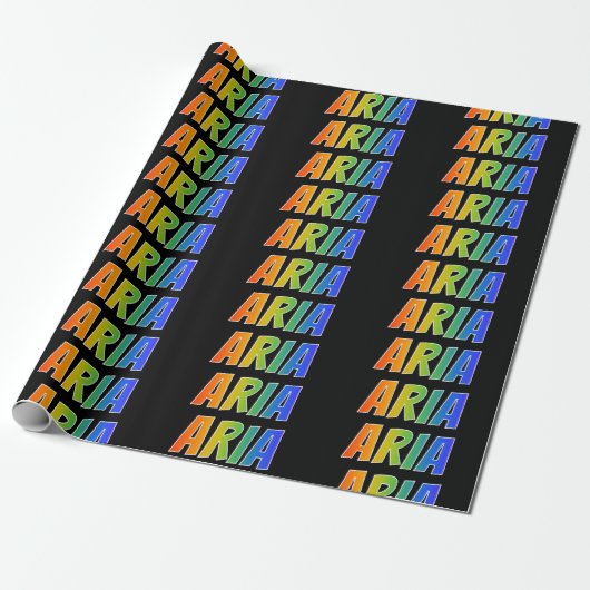 Rainbow Voornaam "ARIA"; vun en kleurrijk Cadeaupapier (Uitgerold)