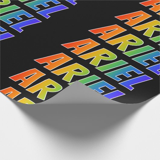 Rainbow Voornaam "ARIEL"; vun en kleurrijk Cadeaupapier (Hoek)