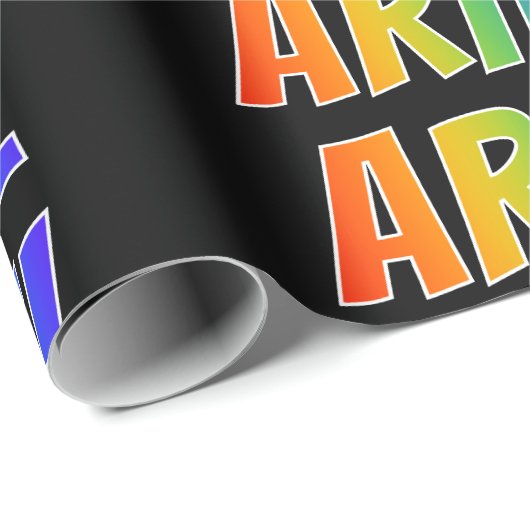 Rainbow Voornaam "ARIEL"; vun en kleurrijk Cadeaupapier (Rol Hoek)