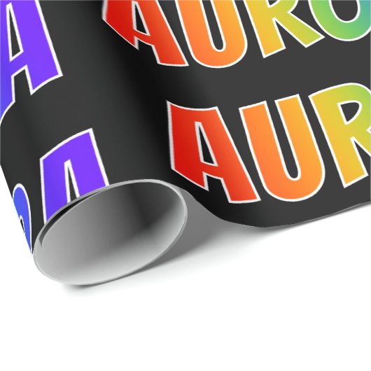 Rainbow Voornaam "AURORA"; vun en kleurrijk Cadeaupapier (Rol Hoek)